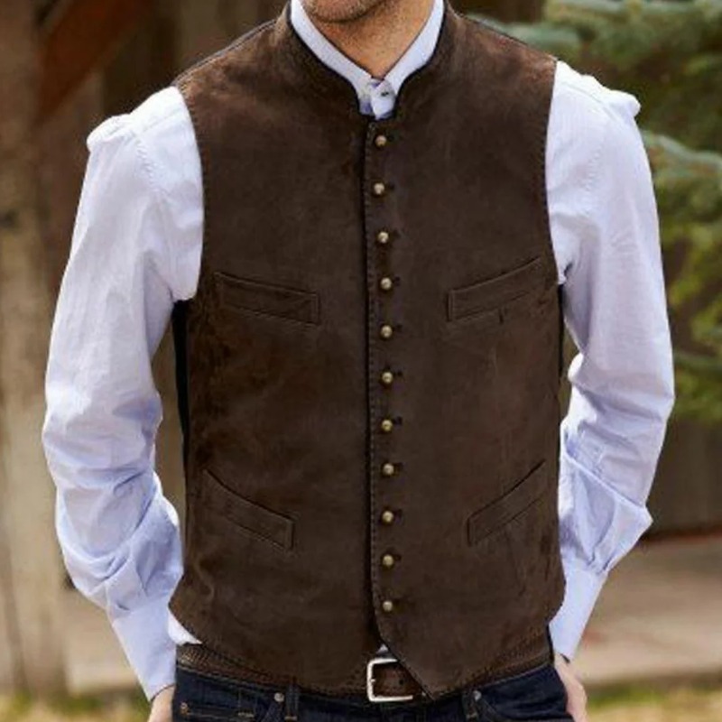 Men Formal Wear Vest - Men Vest Coffee Suede Velvet Single