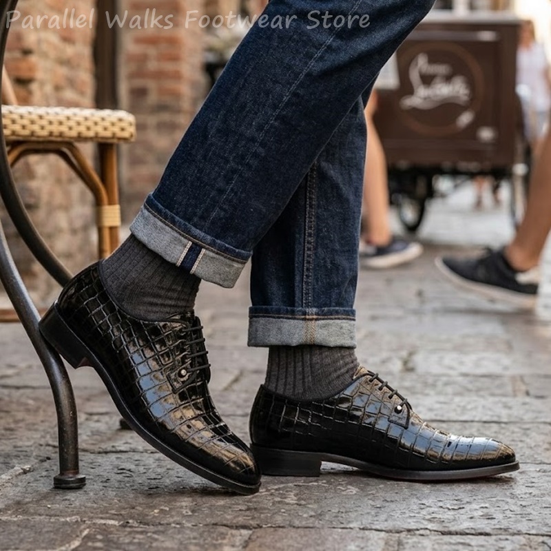 Patent Leather Oxford - Men Patent Leather Oxford Shoes Crocodile
