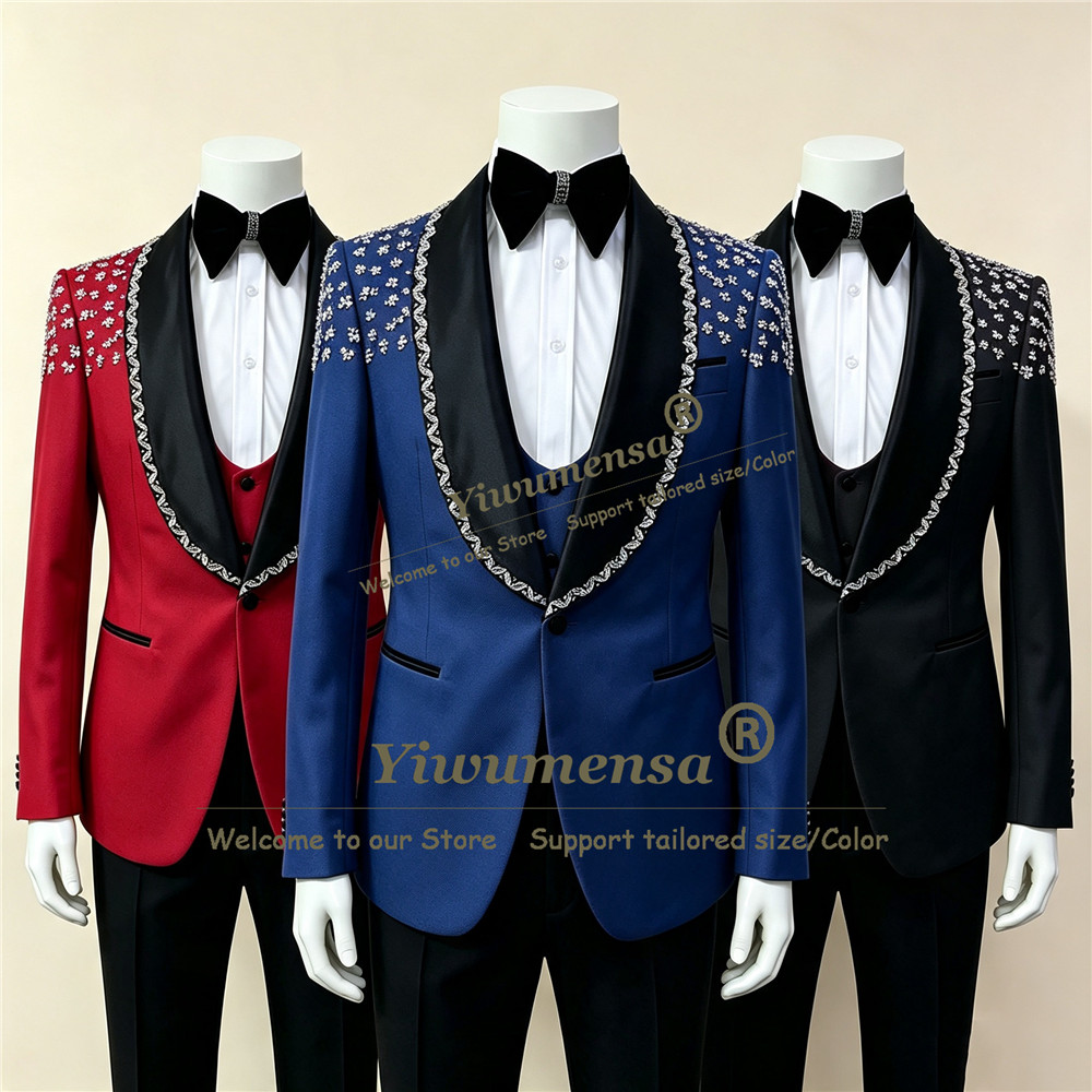 Men Formal Wear Vest - Luxury Diamond Beaded Men's Suit Slim