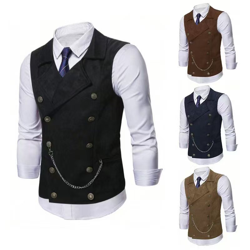 Men's Double Breasted Vest wit - Men Formal Wear Vest 评论和价格