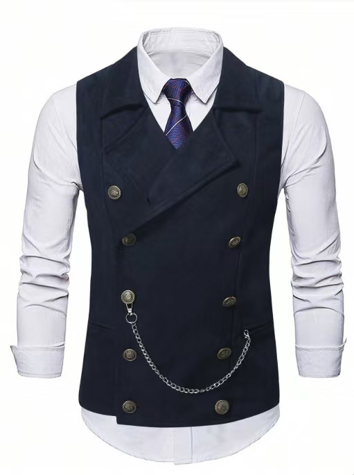 Men's Double Breasted Vest wit - Men Formal Wear Vest 评论和价格