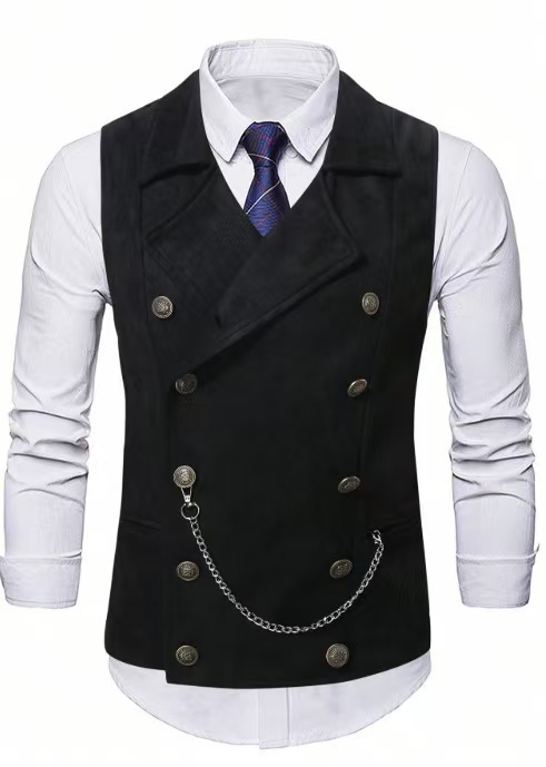 Men's Double Breasted Vest wit - Men Formal Wear Vest 评论和价格