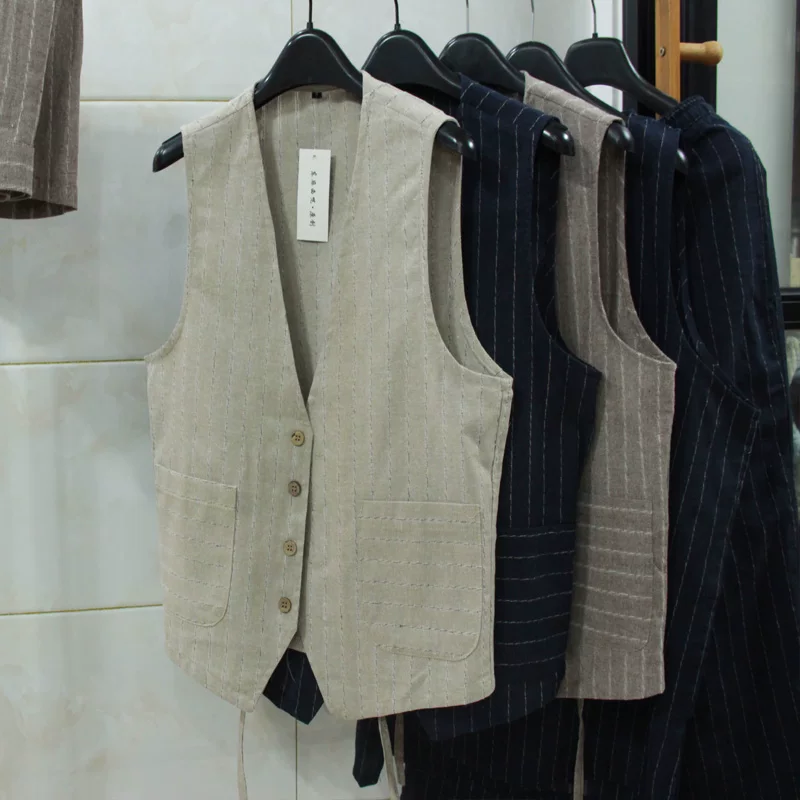 British Casual Linen Vest for  - Men Formal Wear Vest 评论和价格