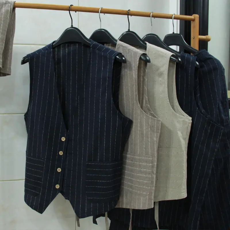British Casual Linen Vest for  - Men Formal Wear Vest 评论和价格