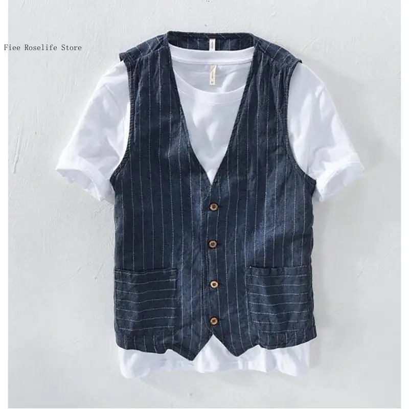 British Casual Linen Vest for  - Men Formal Wear Vest 评论和价格
