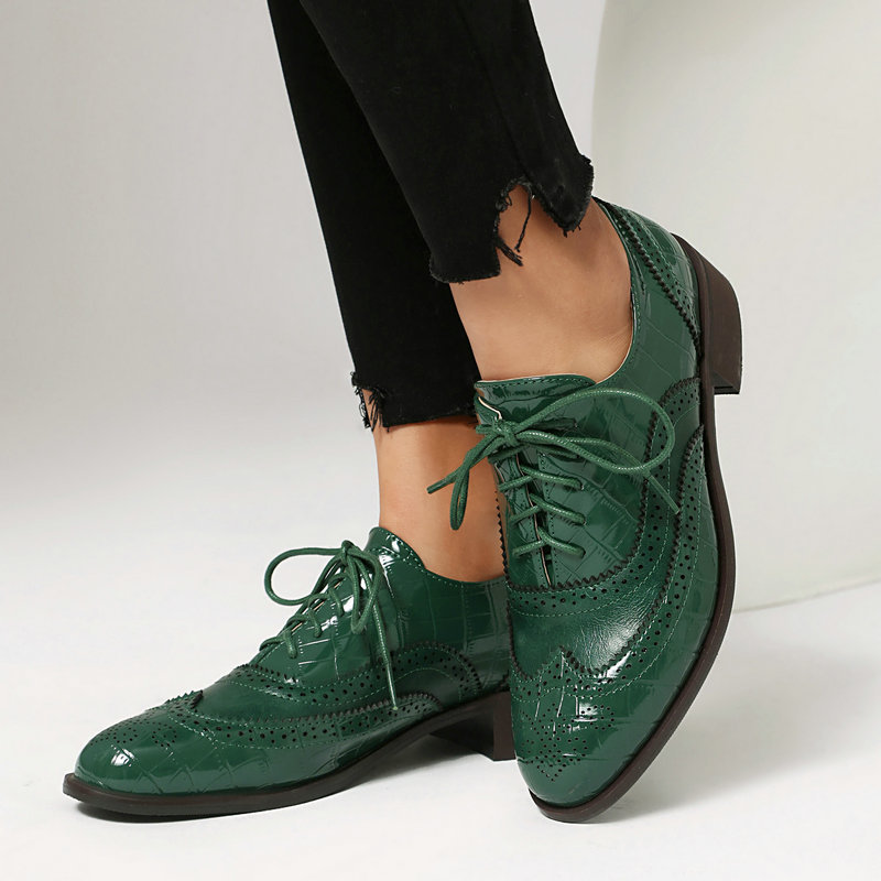 Women Stone Print Brogue Oxfor - Patent Leather Oxford 评论和价格