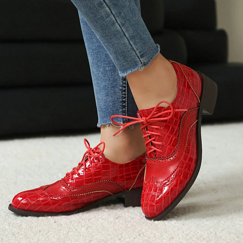 Women Stone Print Brogue Oxfor - Patent Leather Oxford 评论和价格