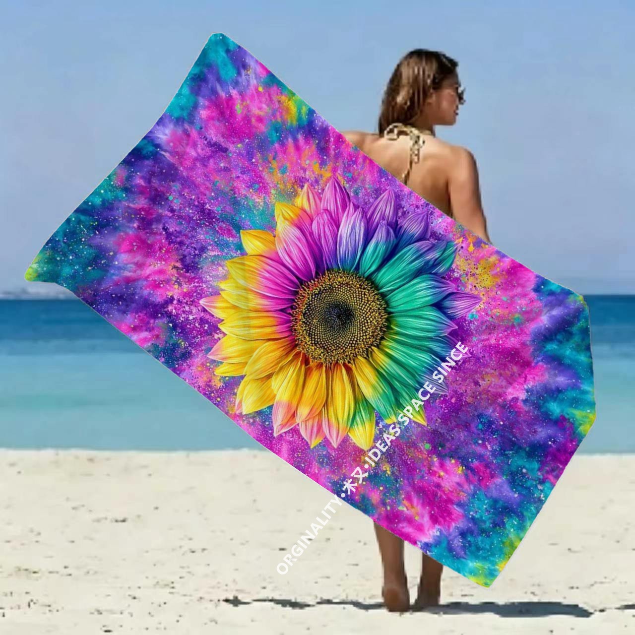 Tie Dye Rainbow Sunflower Beac - Windsor Knot Tie 评论和价格