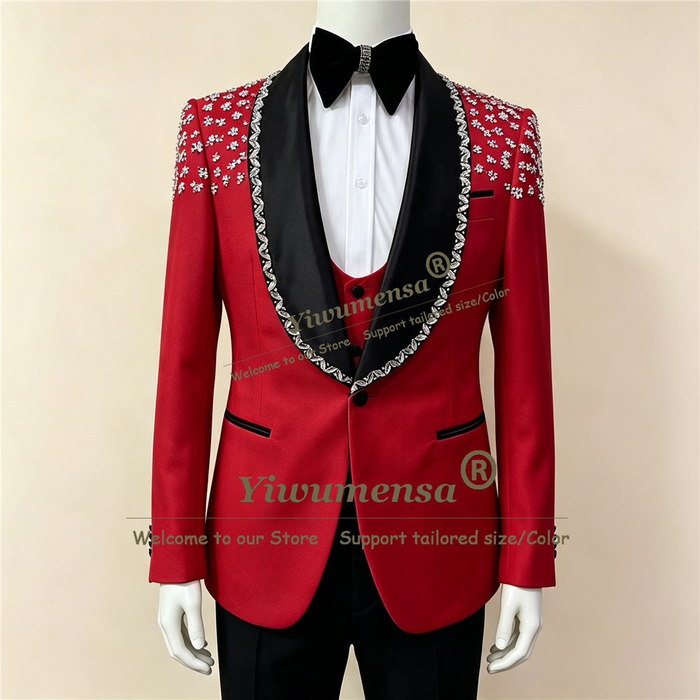Luxury Diamond Beaded Men's Su - Men Formal Wear Vest 评论和价格