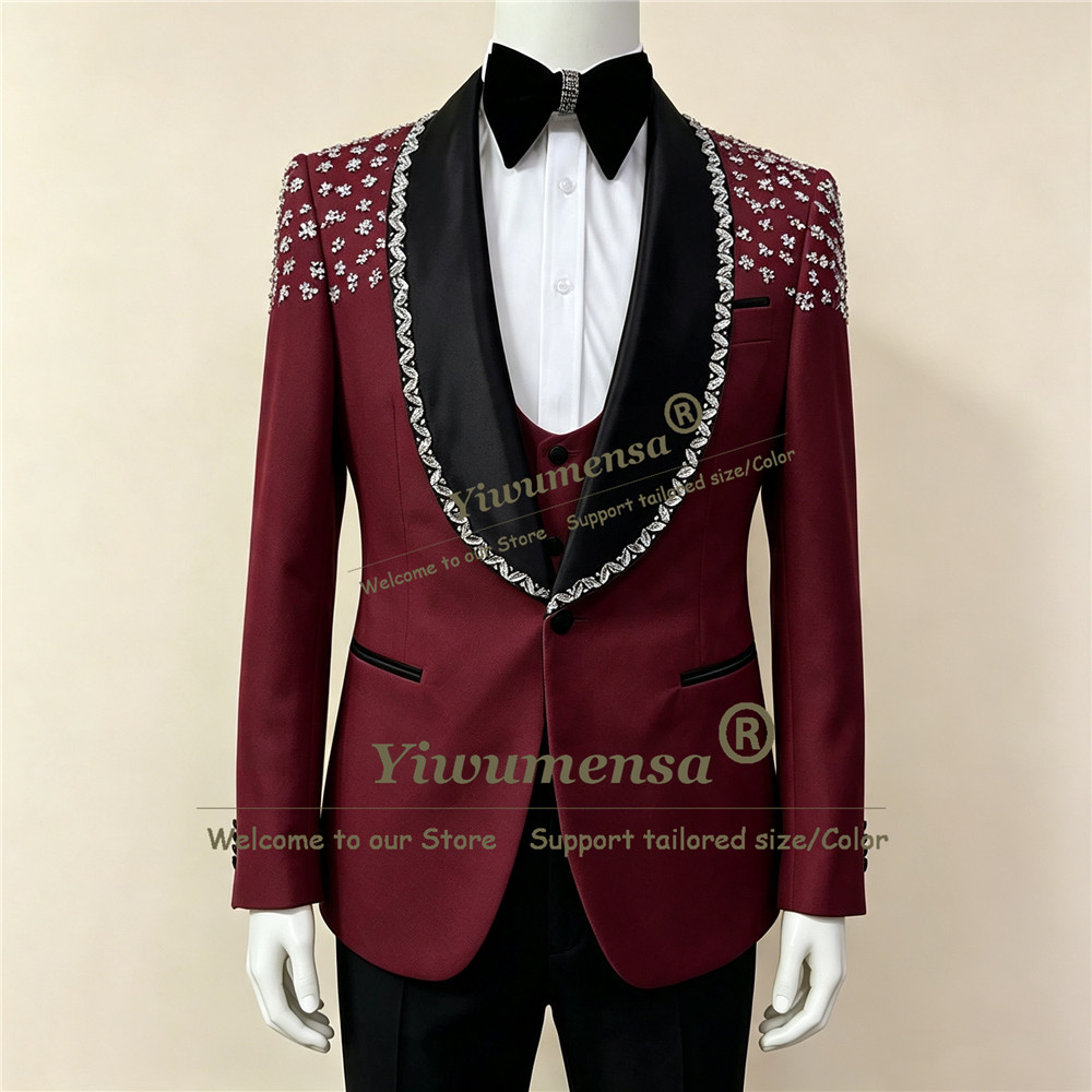 Luxury Diamond Beaded Men's Su - Men Formal Wear Vest 评论和价格