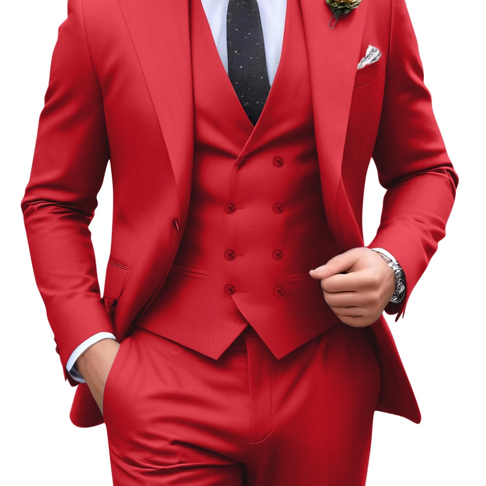 3 Pieces Solid Color Men Suits - Men Formal Wear For Wedding 评论和价格