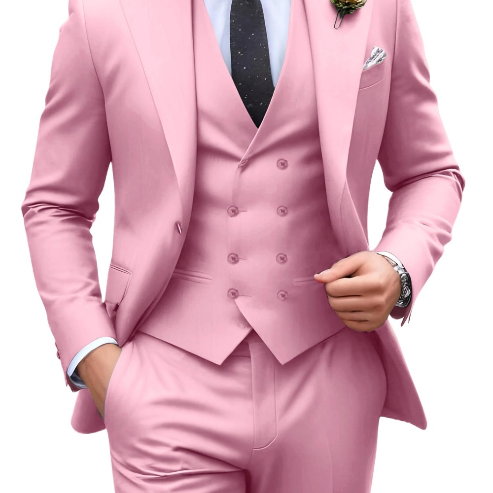 3 Pieces Solid Color Men Suits - Men Formal Wear For Wedding 评论和价格