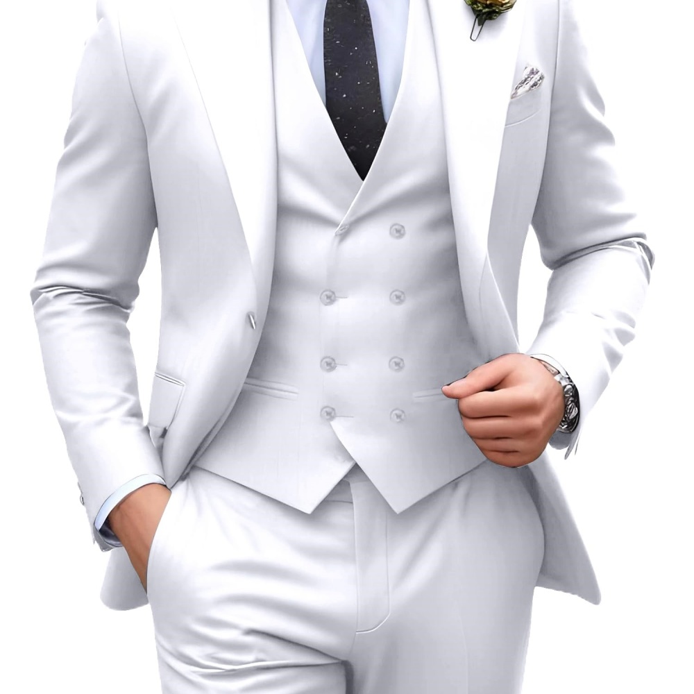 3 Pieces Solid Color Men Suits - Men Formal Wear For Wedding 评论和价格