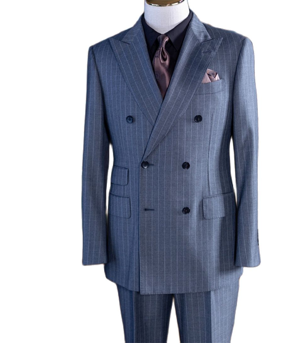Grey Stripe Double Breast Clas - Men Formal Wear For Wedding 评论和价格
