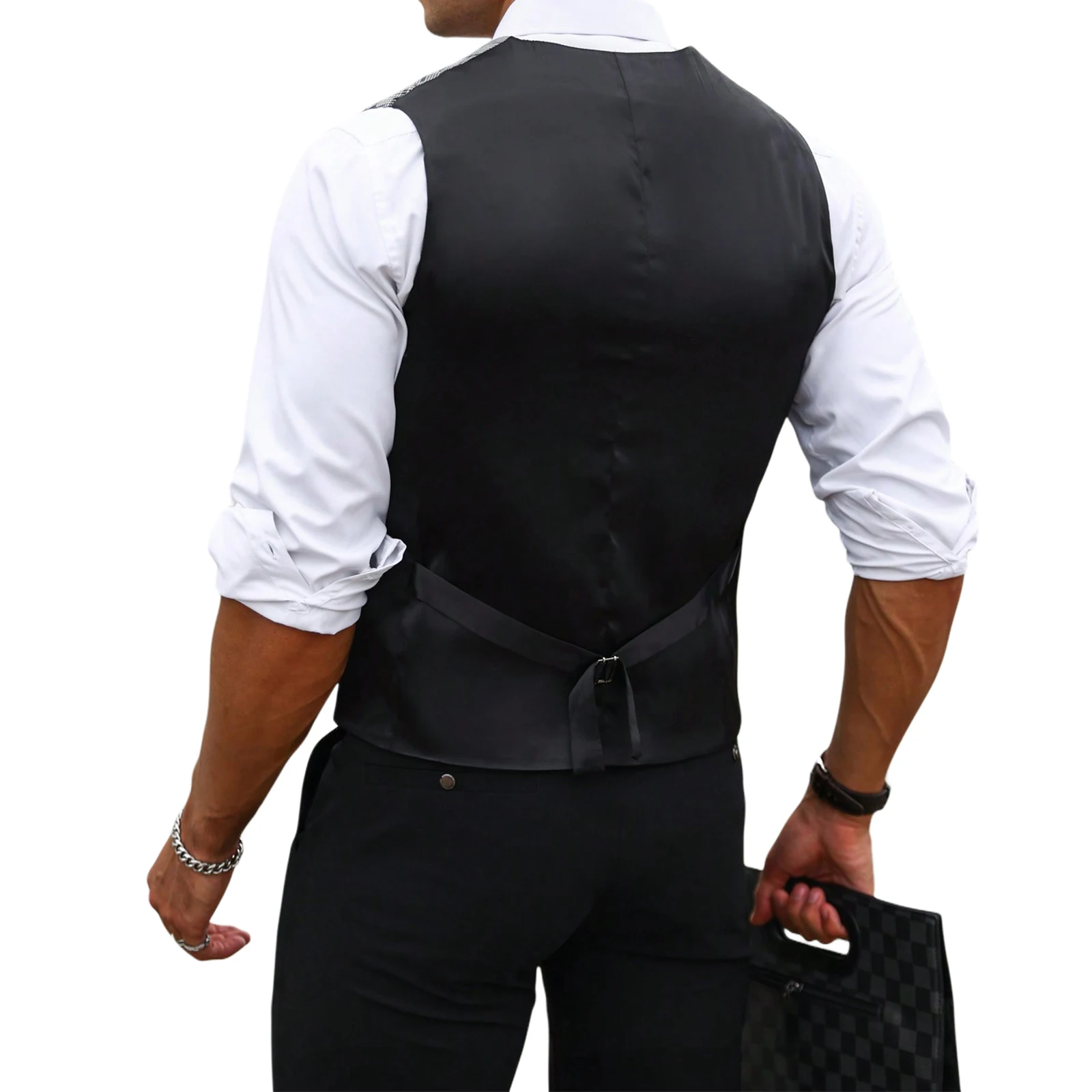 Men Grey Plaid Suit Vest Slim  - Men Formal Wear Vest 评论和价格