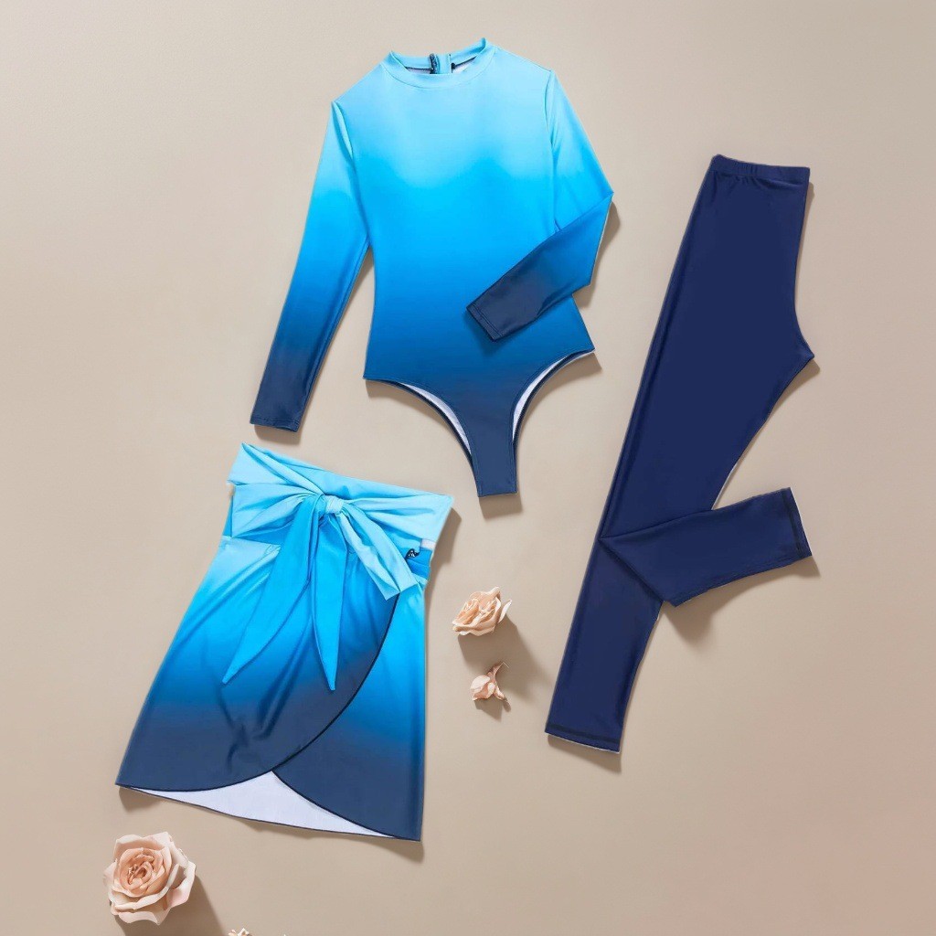 Blue Long Sleeve Swimsuit High - Slim Fit Suit Set 评论和价格