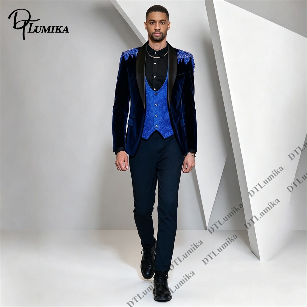 Peagent Men 3 Piece Velvet Sui - Men Formal Wear For Wedding 评论和价格