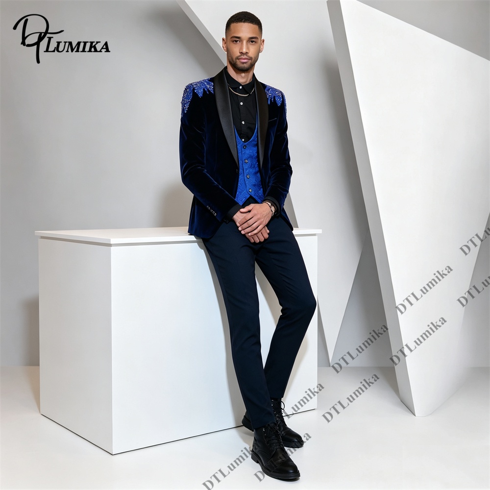Peagent Men 3 Piece Velvet Sui - Men Formal Wear For Wedding 评论和价格