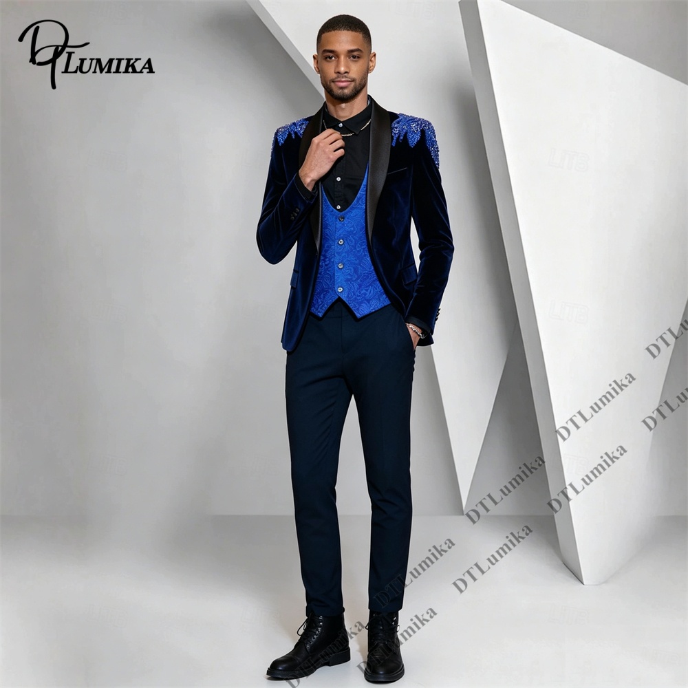 Peagent Men 3 Piece Velvet Sui - Men Formal Wear For Wedding 评论和价格