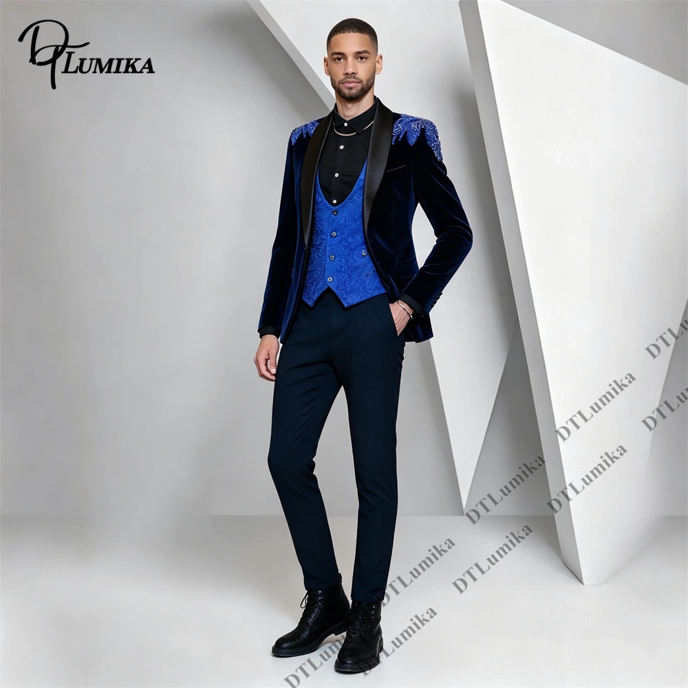 Peagent Men 3 Piece Velvet Sui - Men Formal Wear For Wedding 评论和价格