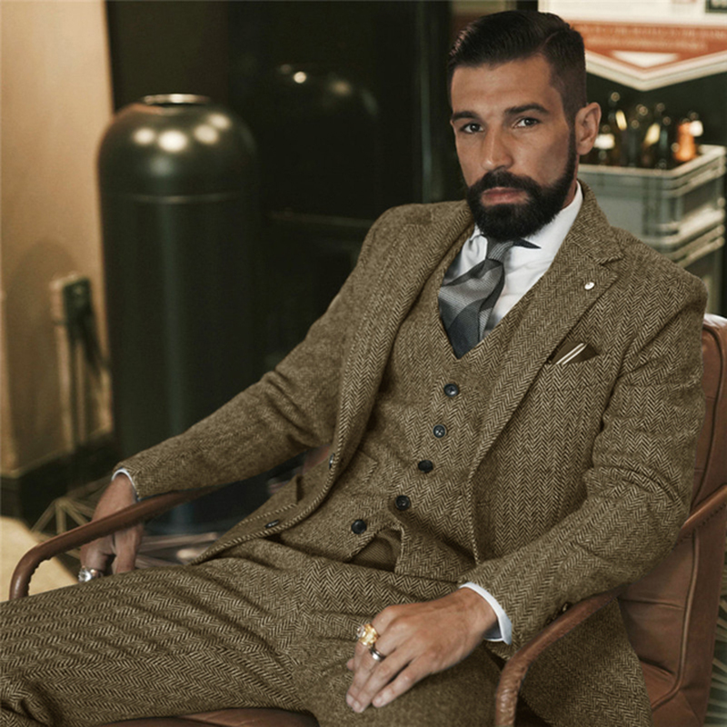 Gray Wool Tweed Winter Suit fo - Men Formal Wear Vest 评论和价格