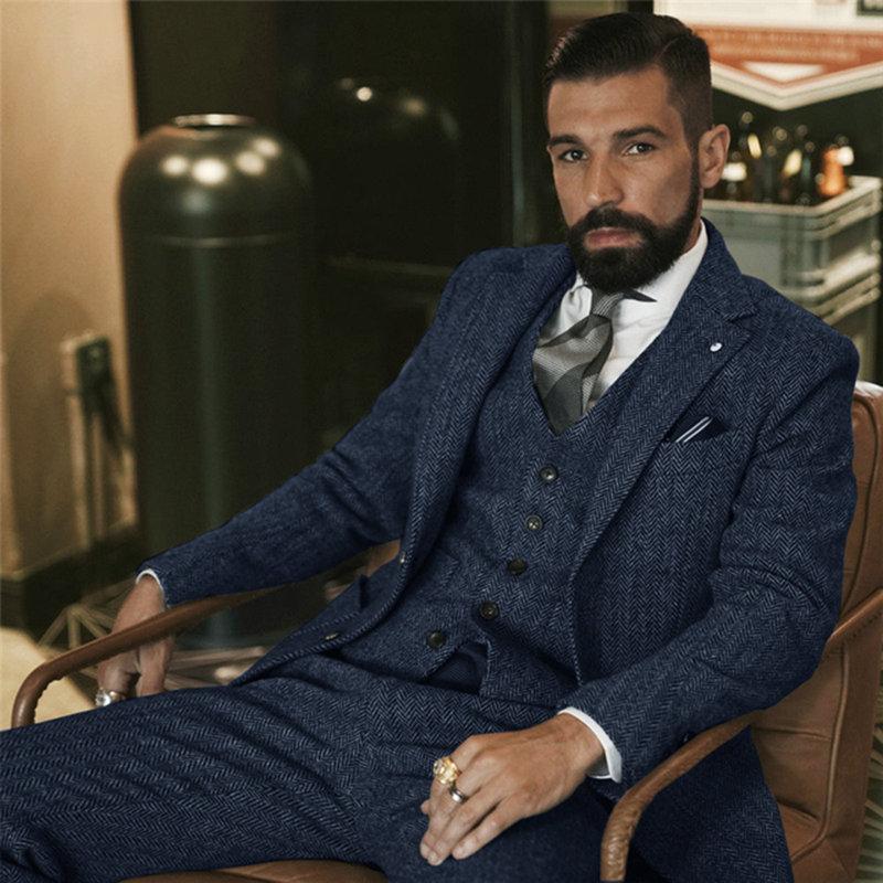 Gray Wool Tweed Winter Suit fo - Men Formal Wear Vest 评论和价格
